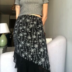 Ruffle hem beaded midi skirt